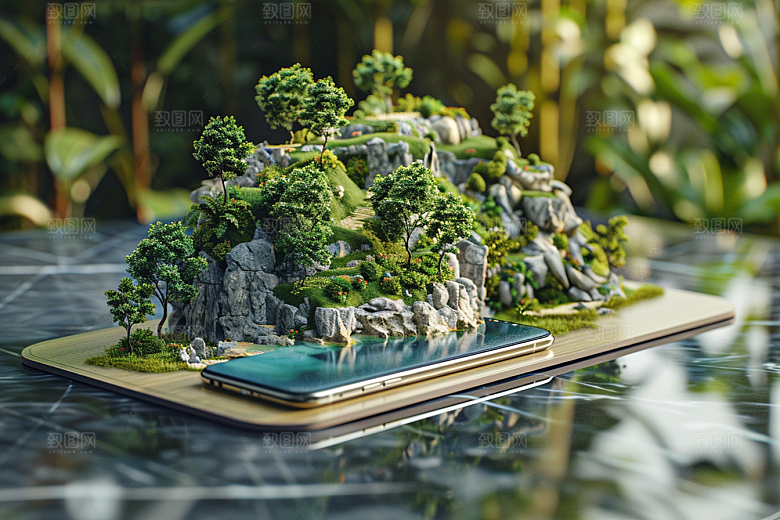 手机VR山水未来自然模型
