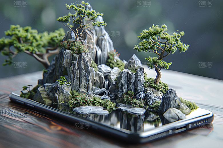 手机VR山水3D自然模型