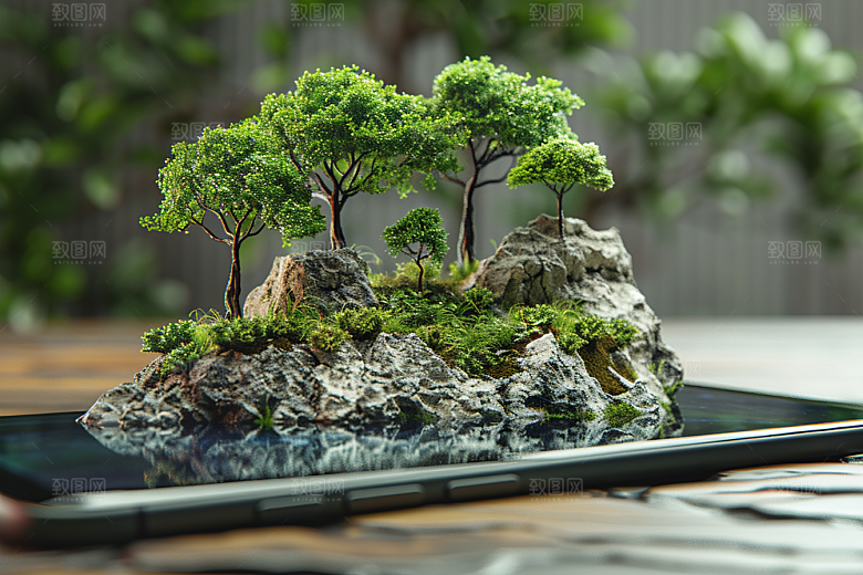 手机VR山水立体超现实模型