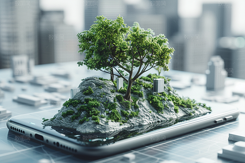 手机VR山水数码设备自然模型