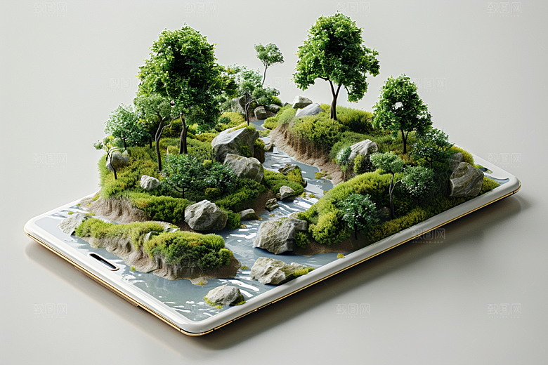 手机VR山水立体科技模型