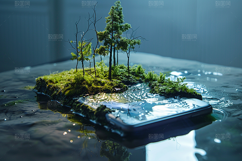 手机VR山水数码设备自然模型
