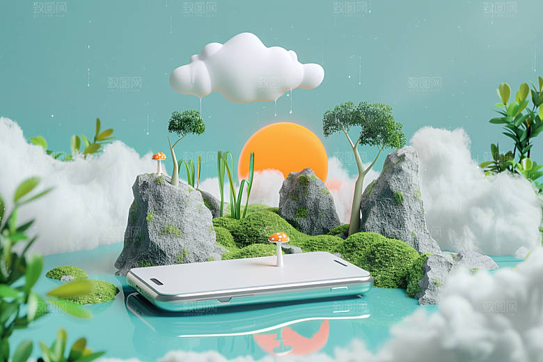 手机VR山水数码设备高清模型