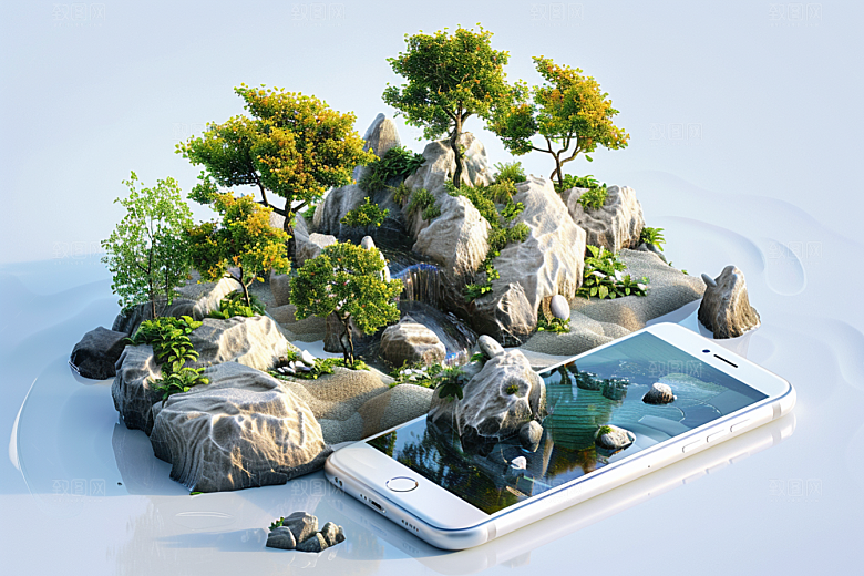手机VR山水风光立体模型