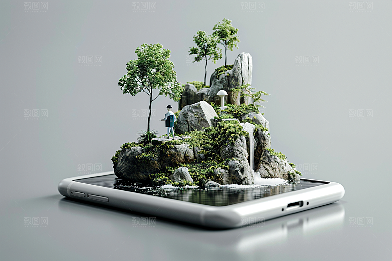 手机VR山水自然科技模型