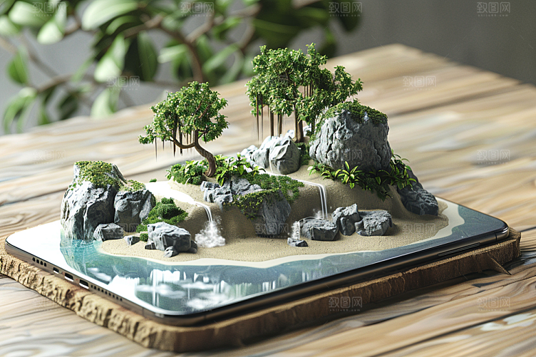 手机VR山水立体科技模型