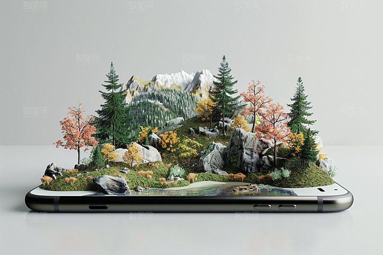 手机VR山水自然立体模型