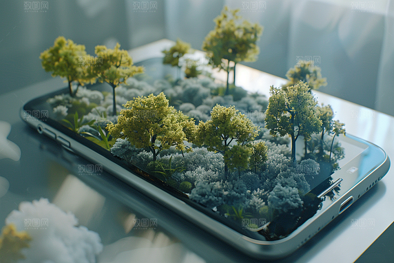 手机VR山水超现实数码设备模型