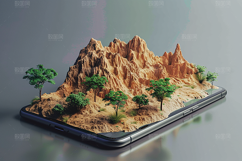 手机VR山水立体立体模型
