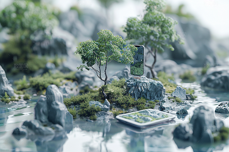 手机VR山水幻想风元宇宙模型