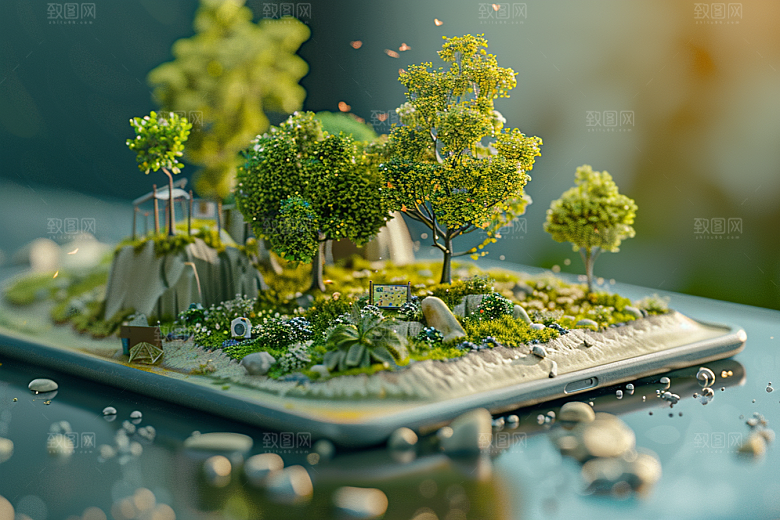 手机VR山水自然立体模型