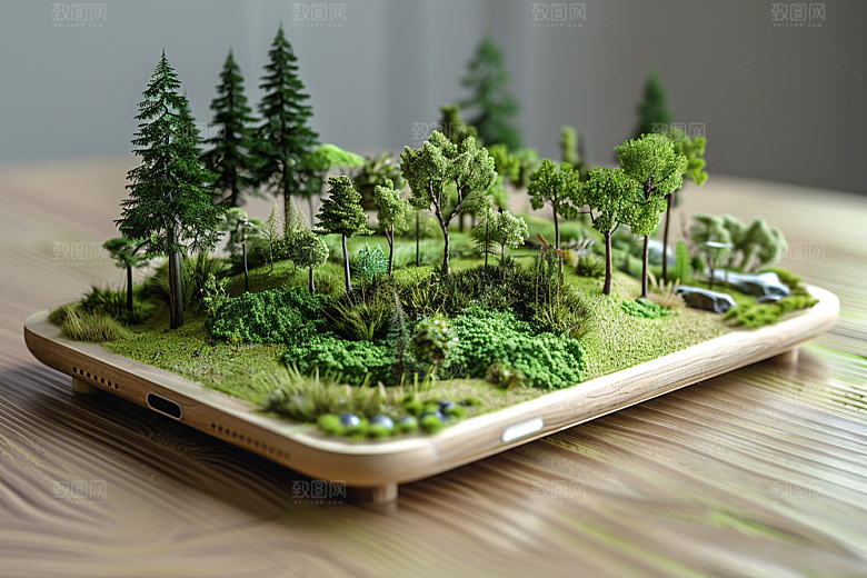 手机VR山水未来科技模型