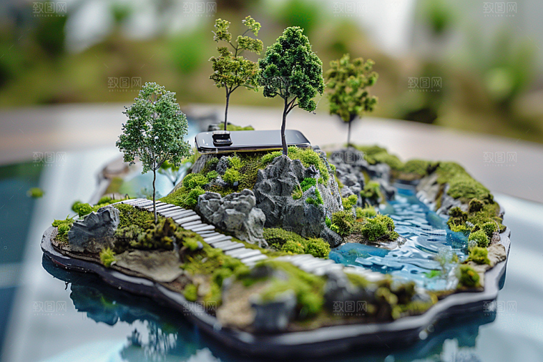 手机VR山水幻想风数码设备模型