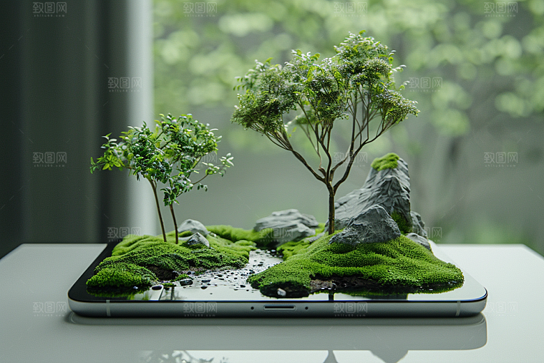手机VR山水自然未来模型