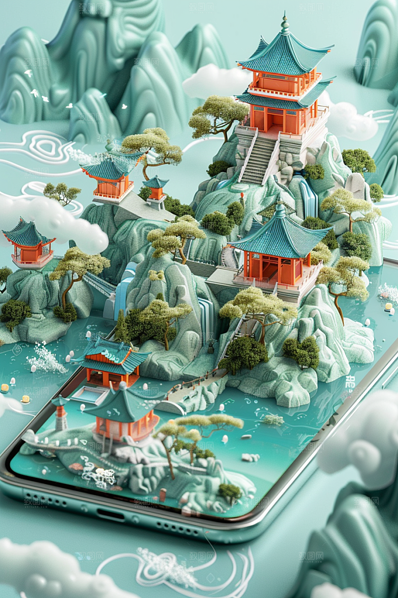 手机VR山水幻想风超现实模型