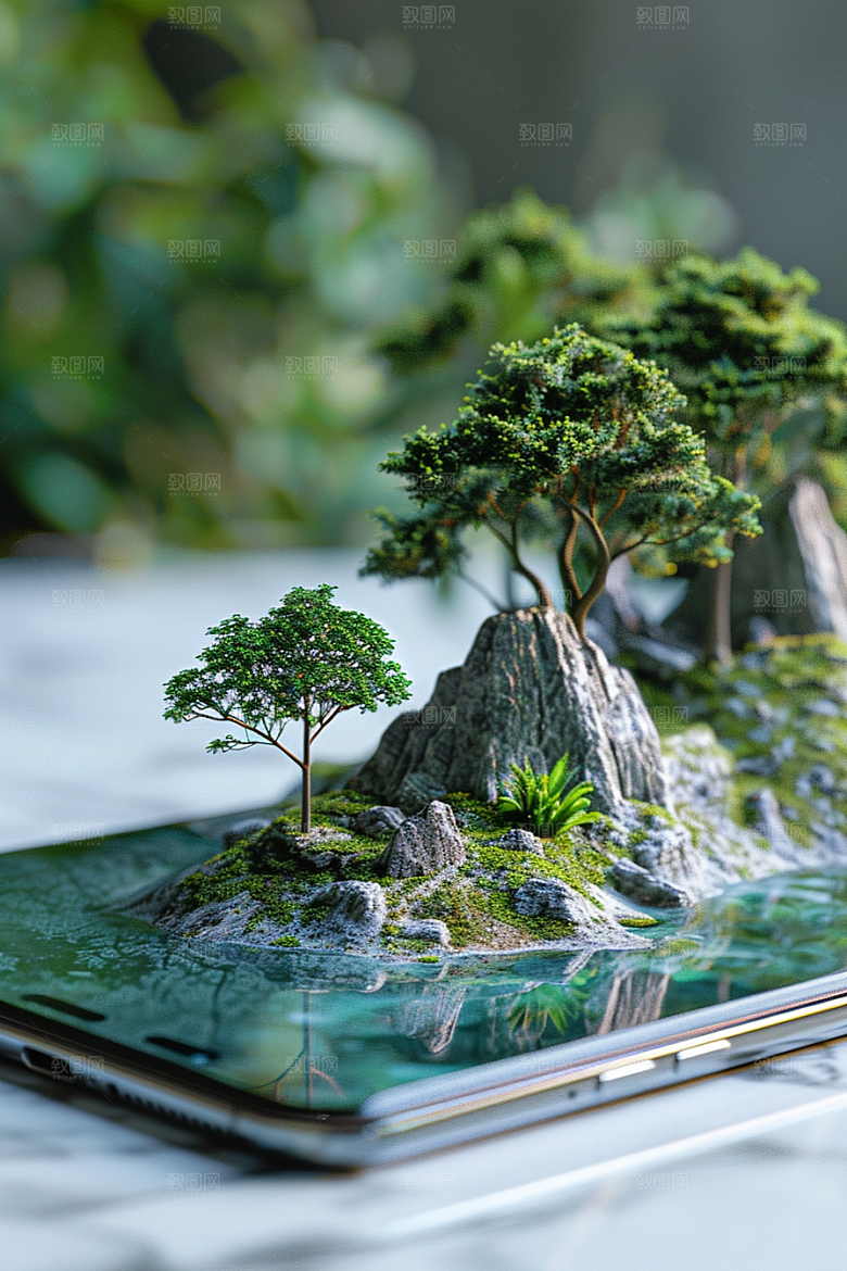 手机VR山水数码设备风光模型