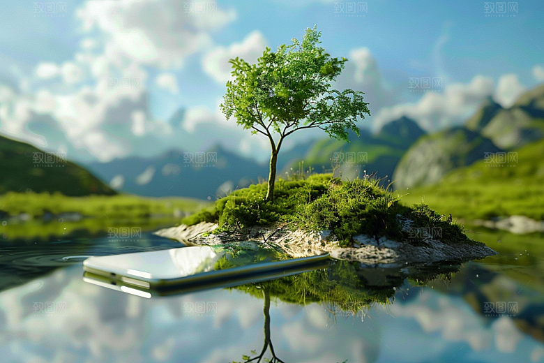 手机VR山水数码设备未来模型