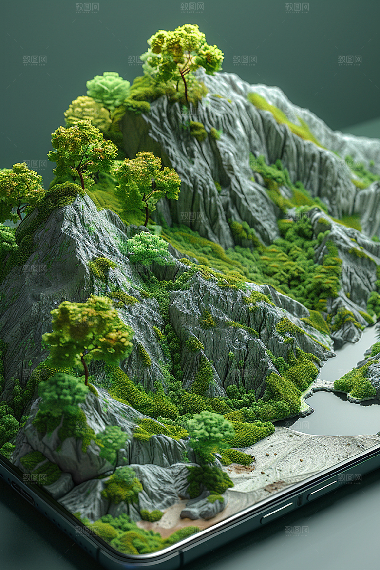 手机VR山水自然超现实模型