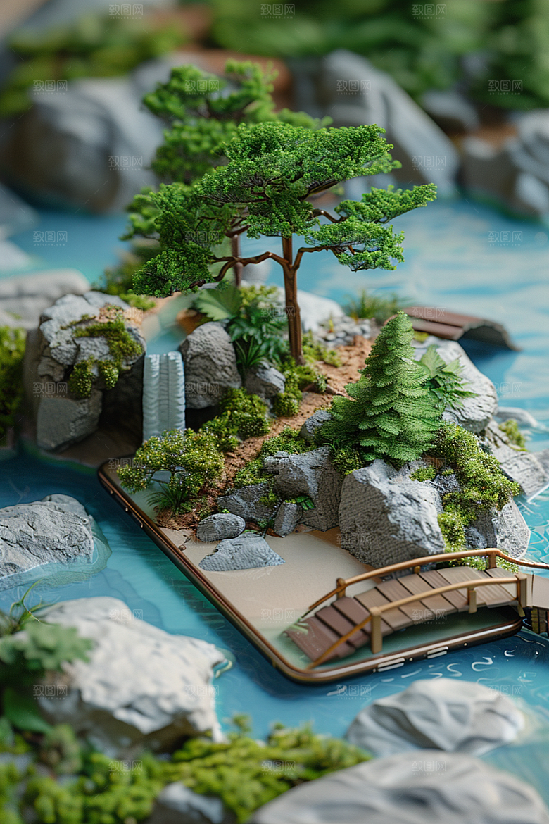 手机VR山水未来虚拟现实模型