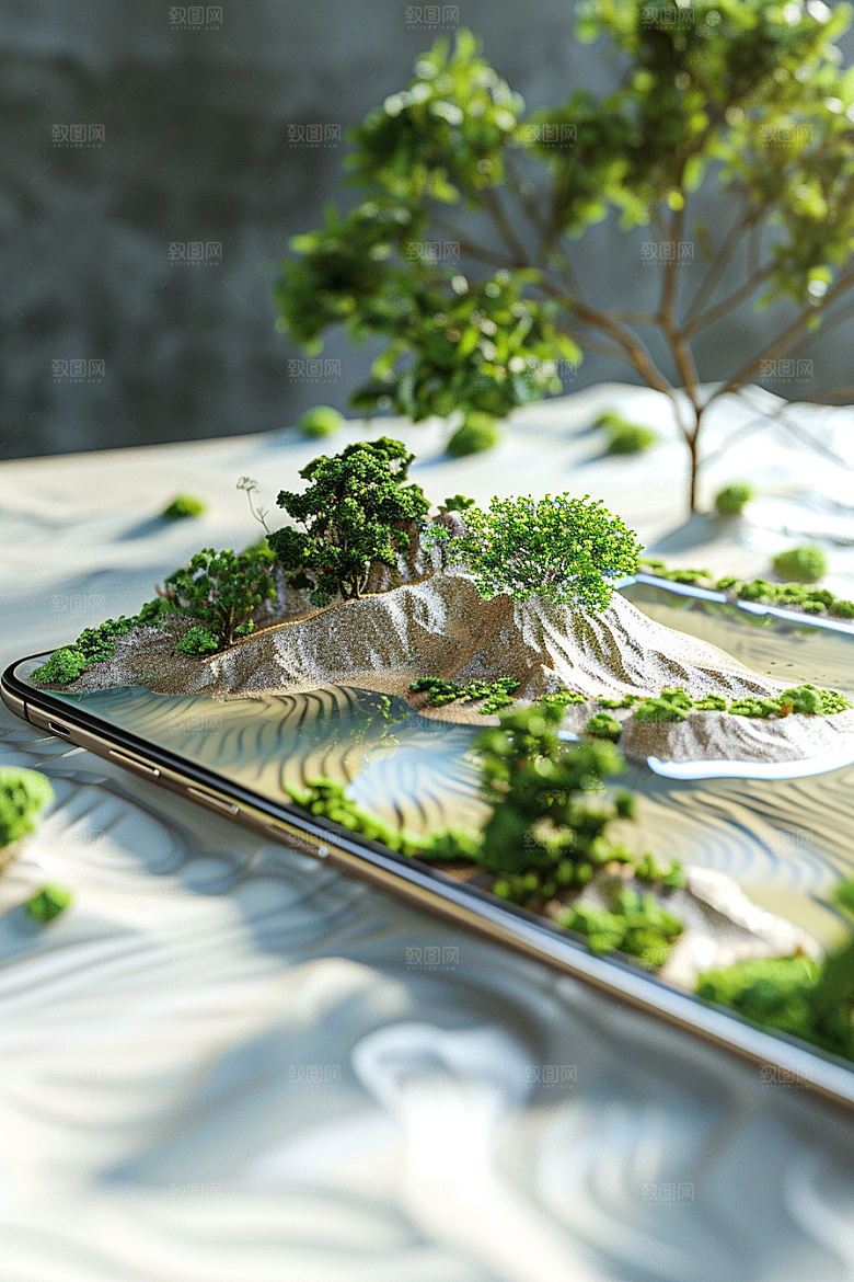 手机VR山水数码设备风光模型
