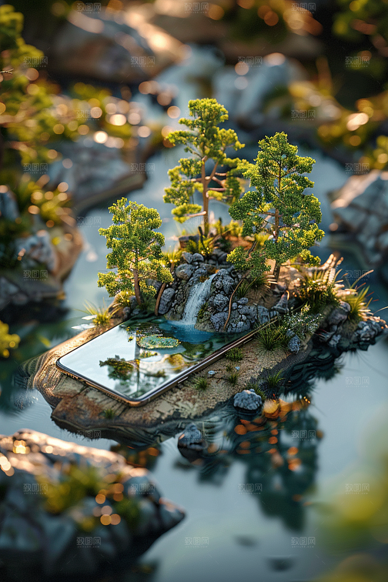 手机VR山水3D未来模型