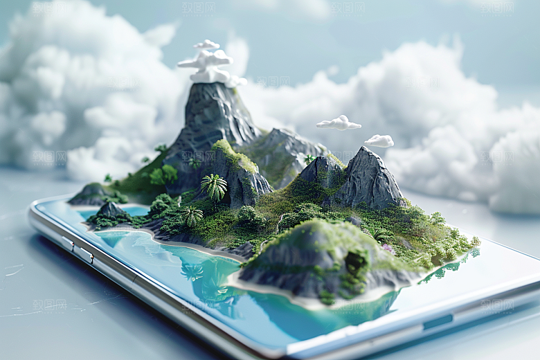 手机VR山水风光超现实模型
