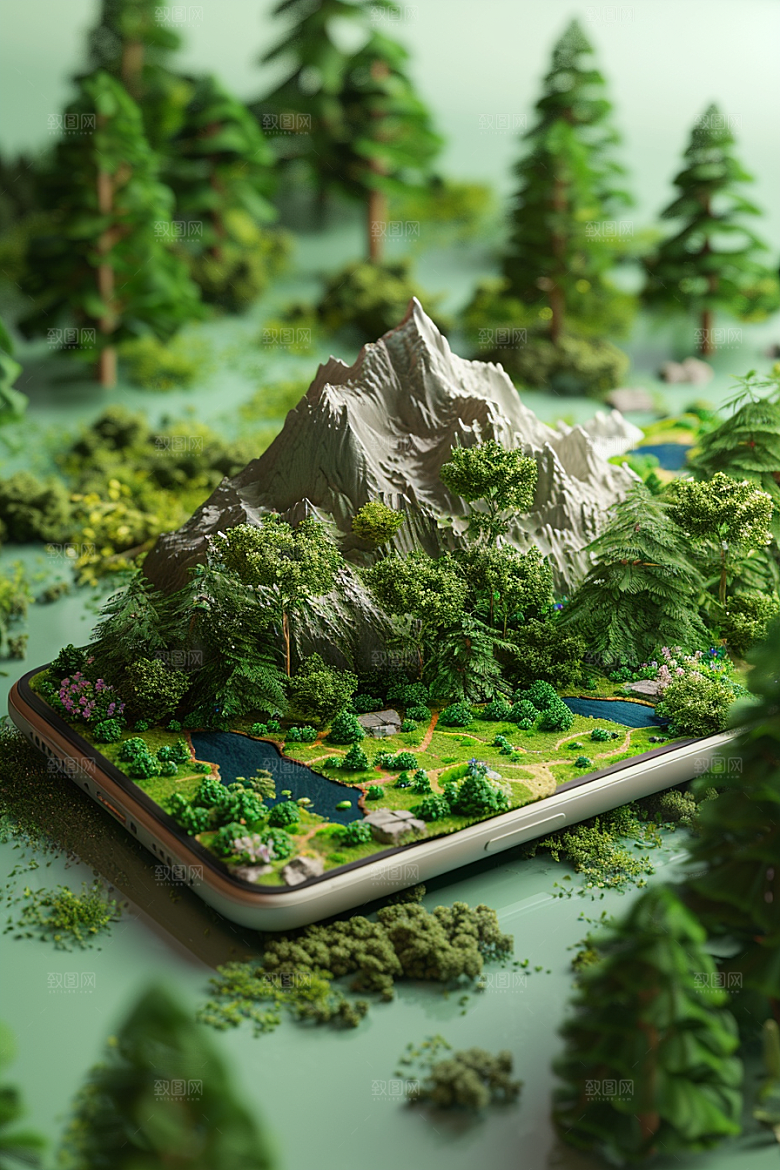 手机VR山水立体科技模型