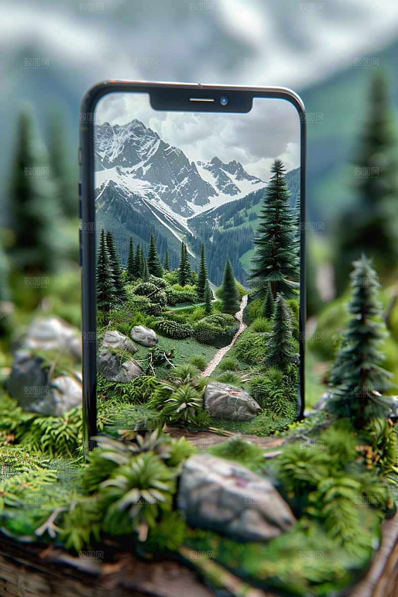 手机VR山水立体科技模型