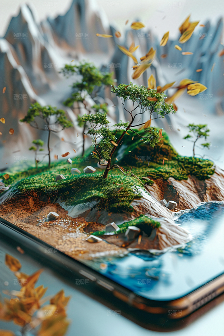手机VR山水虚拟现实元宇宙模型