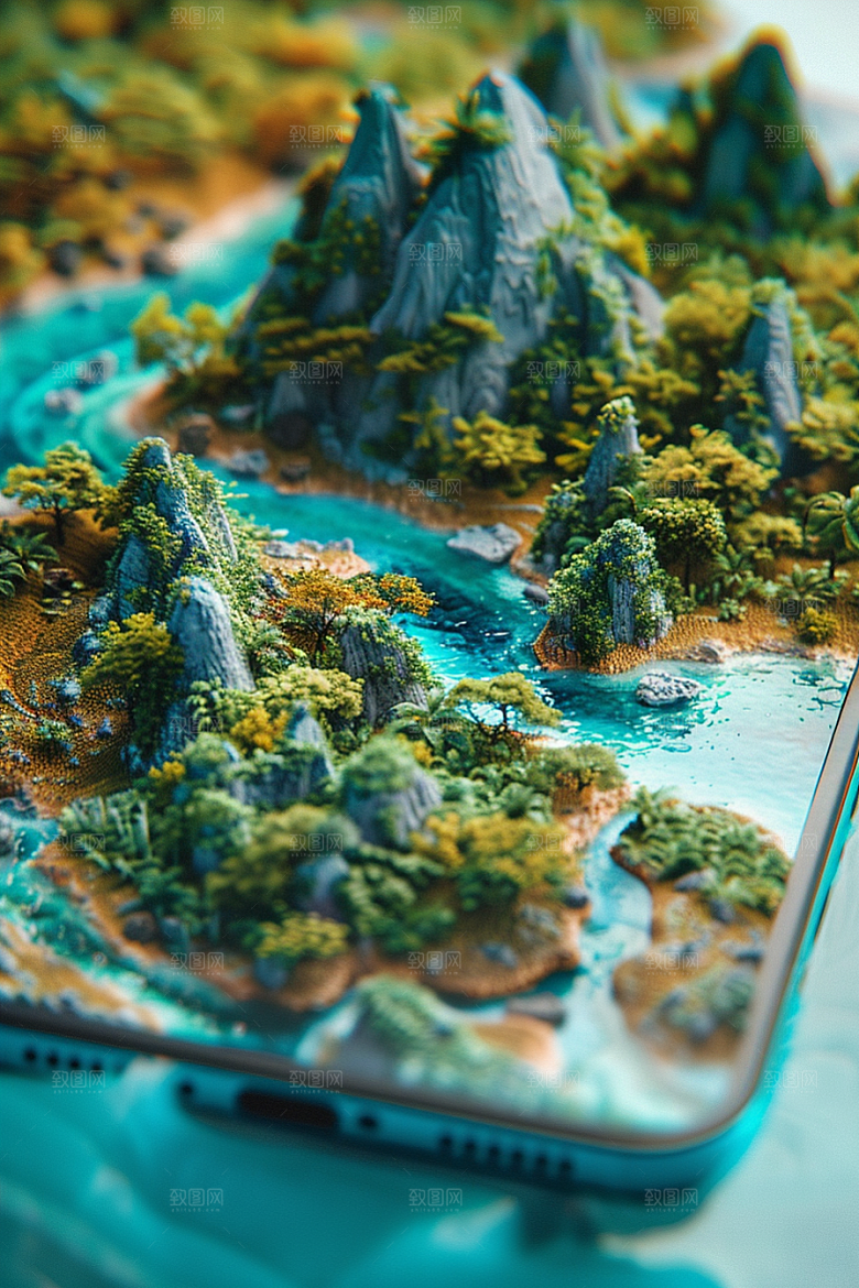 手机VR山水自然未来模型