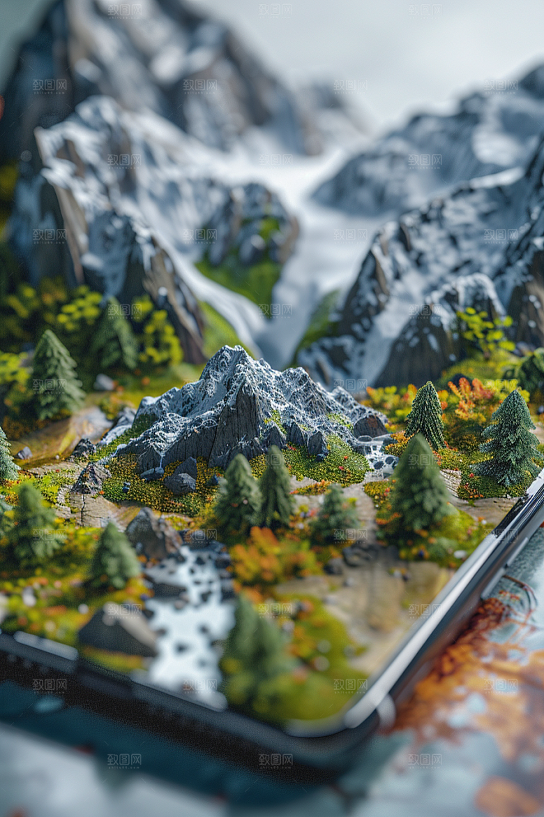 手机VR山水未来自然模型