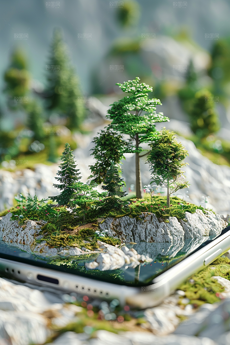 手机VR山水未来自然模型
