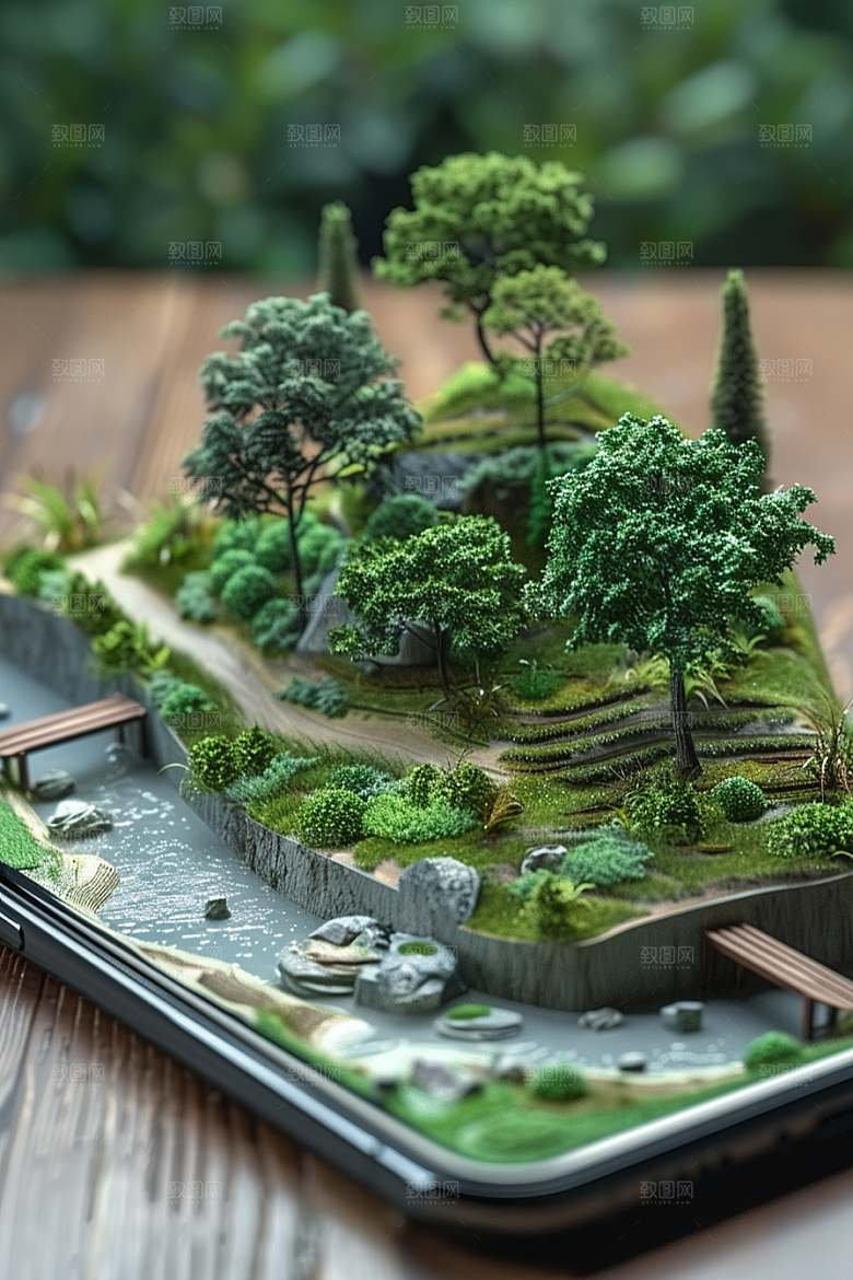 手机VR山水未来超现实模型