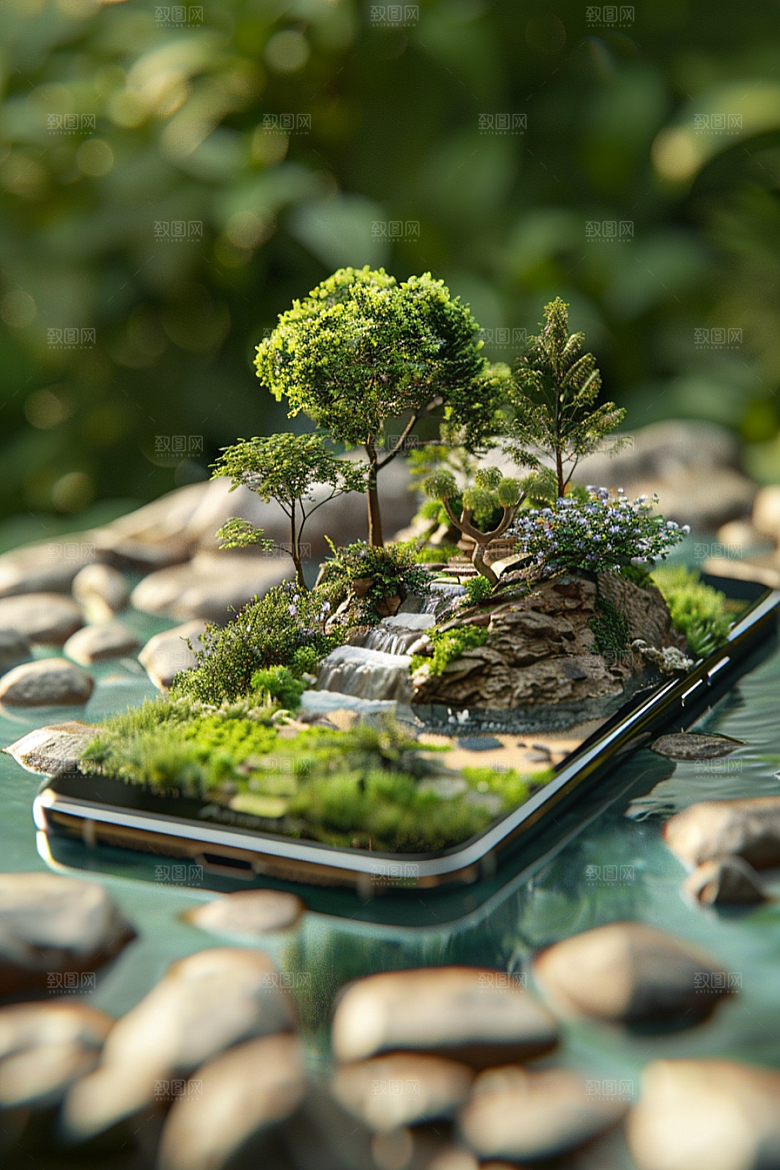 手机VR山水3D立体模型