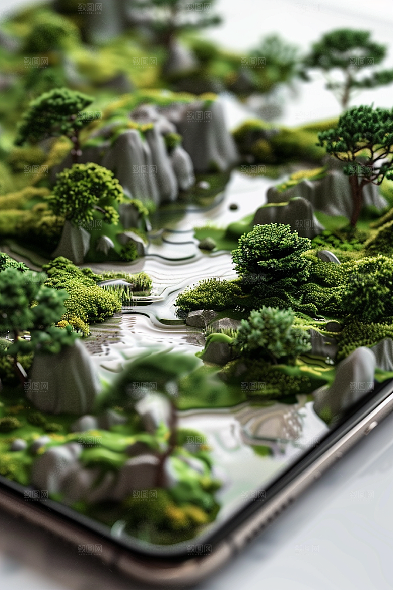 手机VR山水自然超现实模型