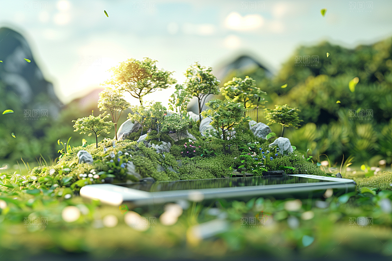 手机VR山水立体自然模型