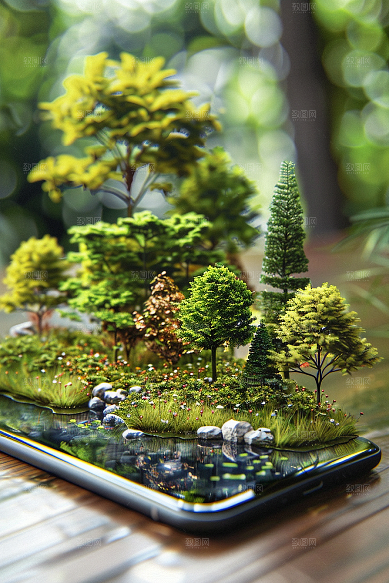 手机VR山水立体超现实模型