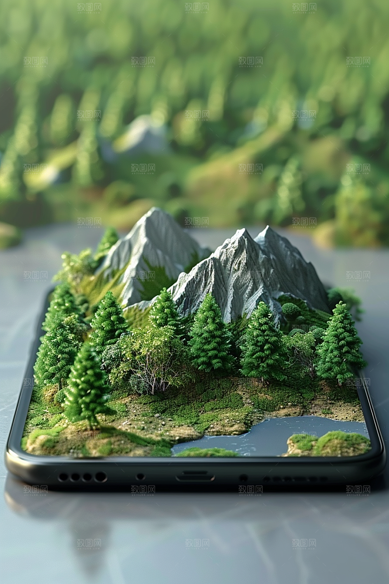 手机VR山水风光科技模型