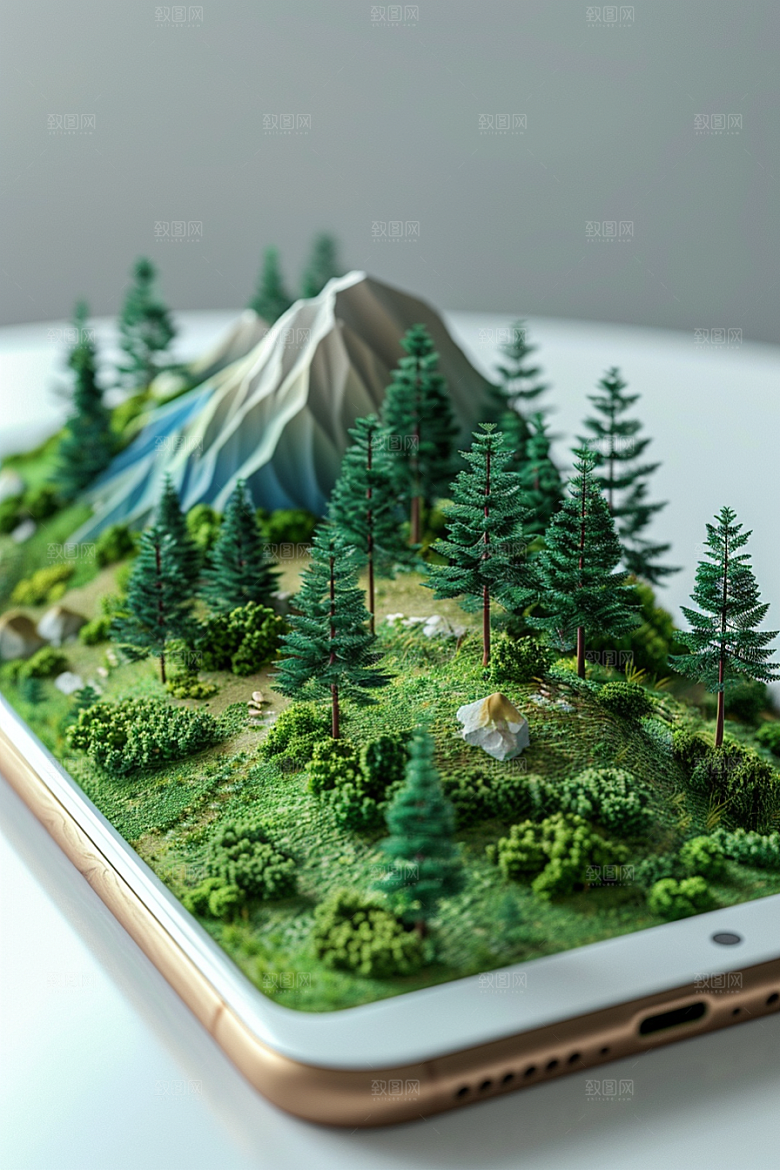 手机VR山水未来自然模型