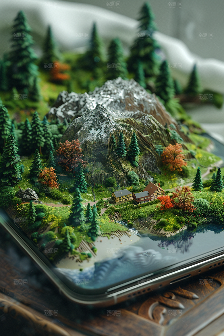 手机VR山水风光数码设备模型