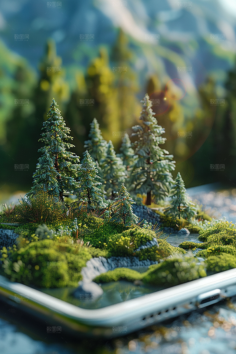 手机VR山水数码设备科技模型