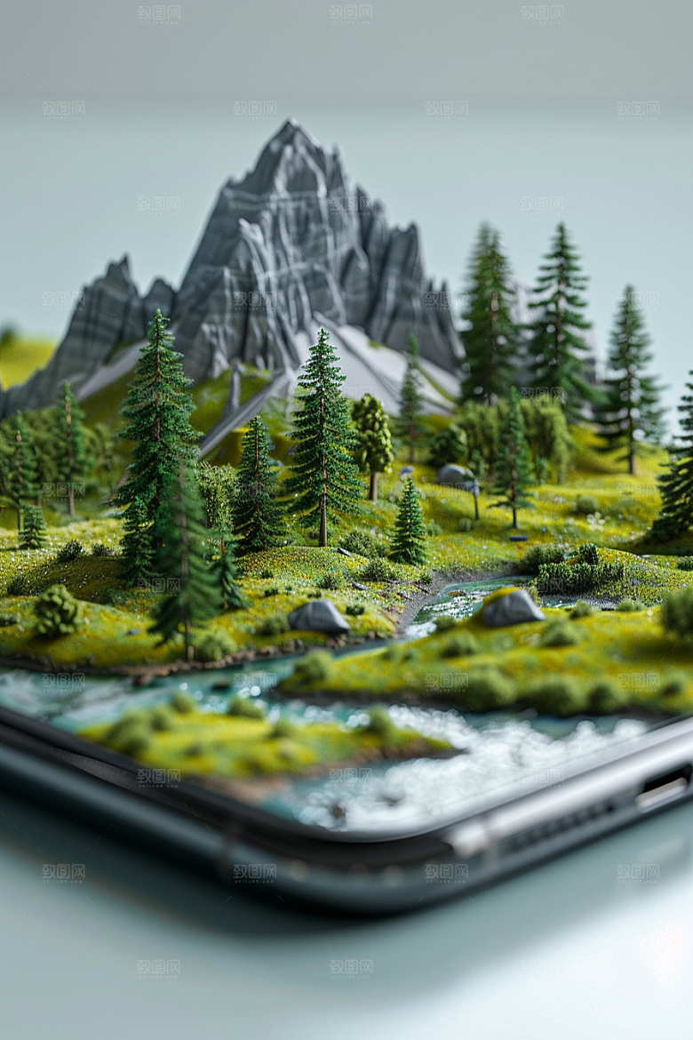 手机VR山水虚拟现实未来模型