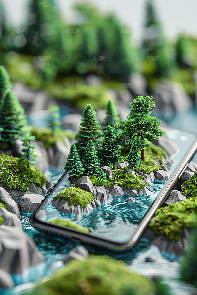 手机VR山水数码设备风光模型