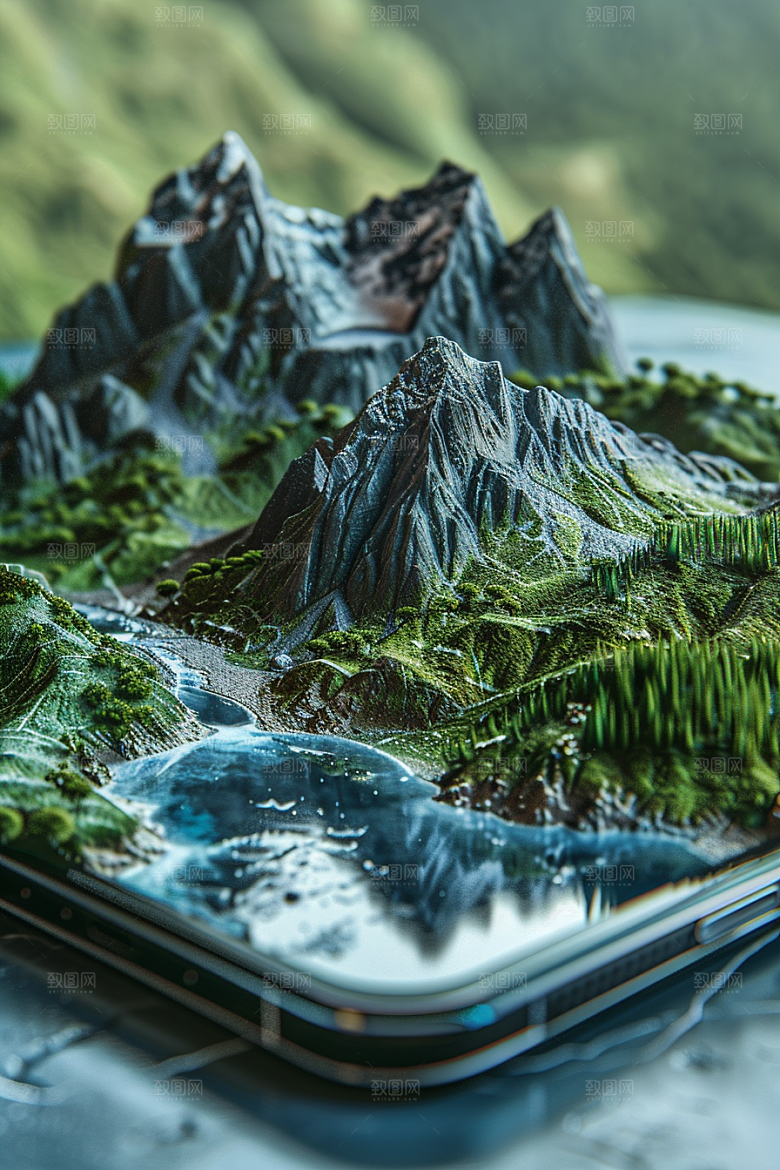 手机VR山水未来超现实模型