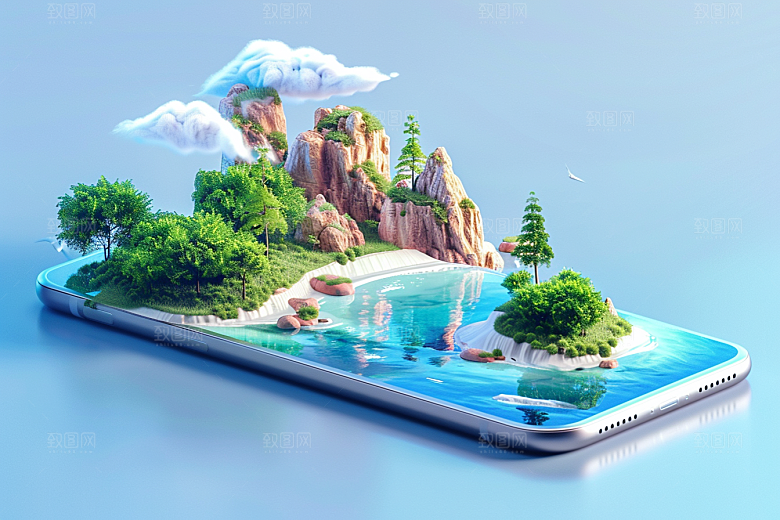 手机VR山水立体未来模型