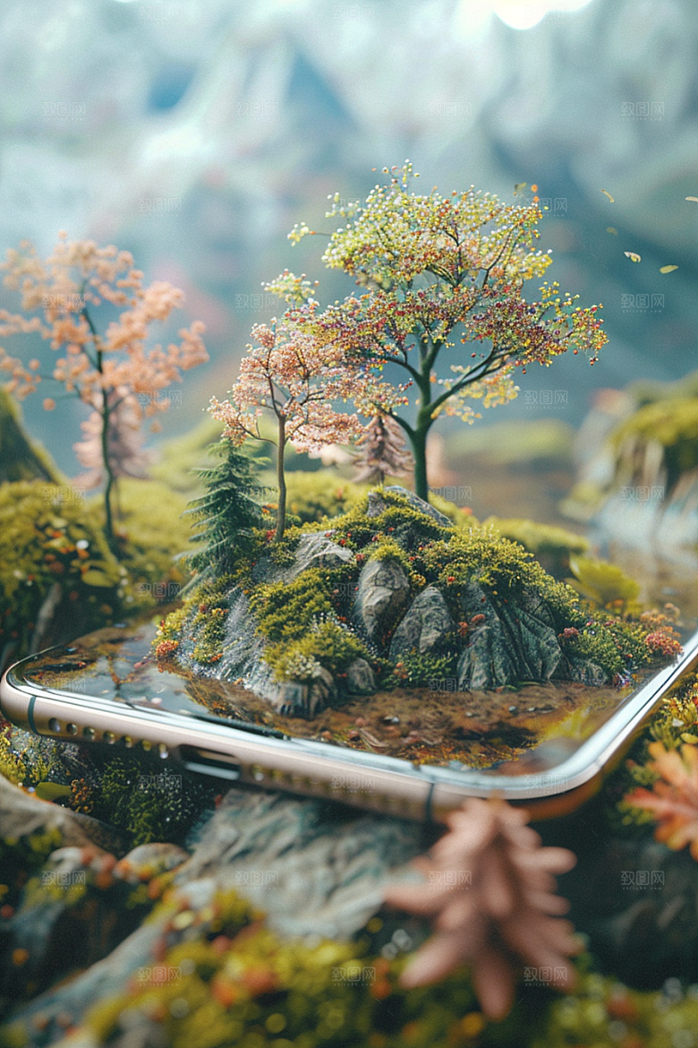 手机VR山水自然未来模型