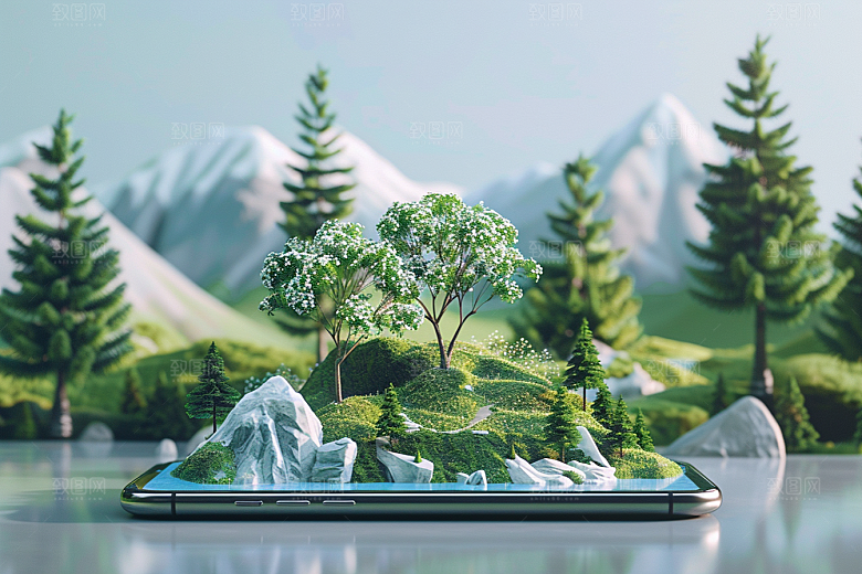 手机VR山水风光科技模型