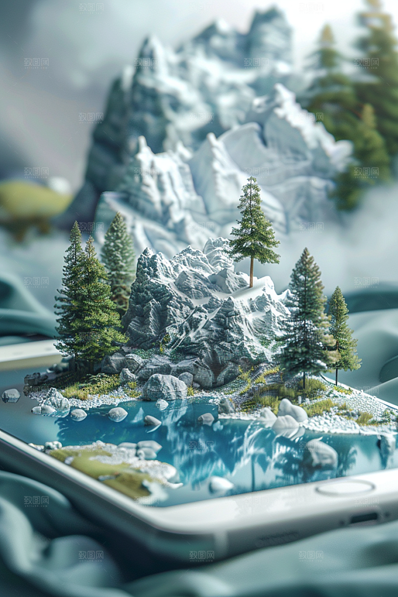 手机VR山水风光立体模型