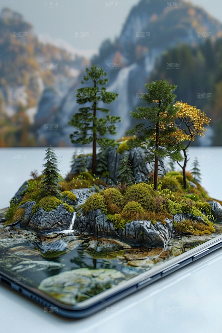 手机VR山水风光未来模型