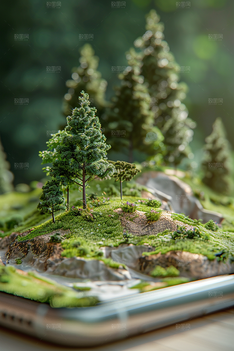 手机VR山水立体自然模型